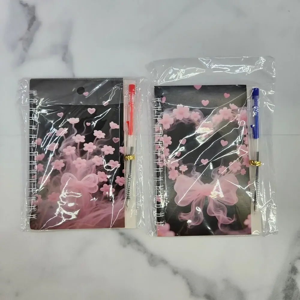 2 Spiral Pocket Notebook/Pen sets Bow Designs 4x5.5
